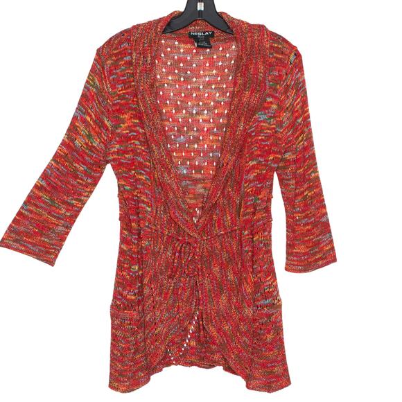 Neslay Paris Cardigan Sweater 3/4 Sleeve Y2K Boho Cottage Coastal Rainbow M/L - Picture 6 of 6